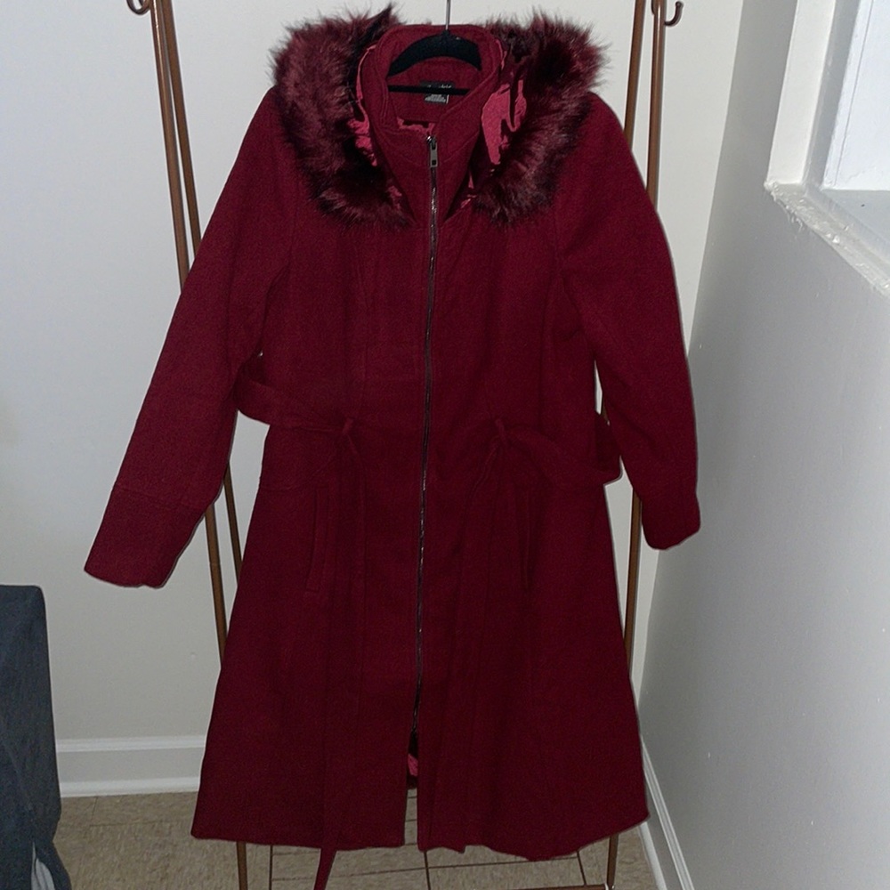 City Chic Dark cherry Red knee length coat